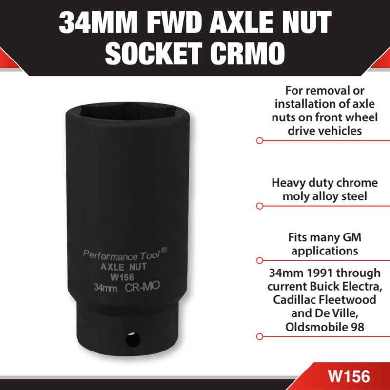 Performance Tool W156 34mm Front Wheel Drive Axle Nut Socket - Image 2